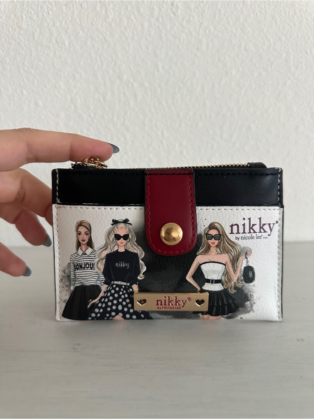Nikky by Nicole Lee Black White and Red Fashion Cardholder Wallet “Trio” print